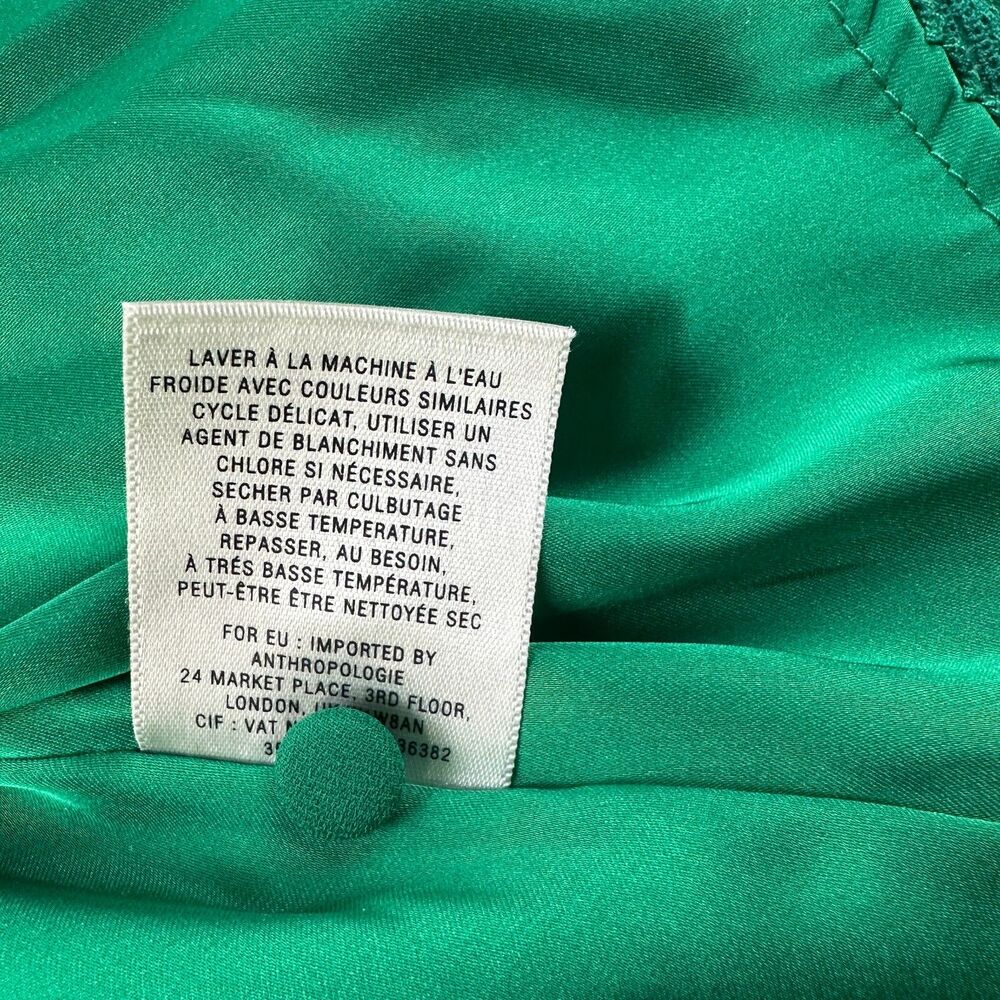 Maeve Anthropologie Pindot Della Ruffle Dress sz M in Kelly Green V Neck Retro - Picture 13 of 13